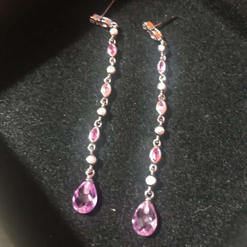 SS Pink and Clear Crystal Drop Earrings